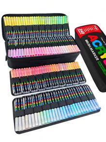 Guangna 1 Set de 240 Colores Nuevos Bolsa de Almacenamiento Estilo Marcadores de Pintura Acrílica de Fieltro, Colores Ricos, Páginas de Colorear Claras, Almacenamiento Clasificado, Claro de un Vistazo, Bolsa de Almacenamiento de PU + Material de Tela Oxford Gruesa y Elástica, Se Puede Llevar en un Hombro y Ambos Hombros, Adecuado para Pintar, Útiles Escolares, Vuelta al Colegio