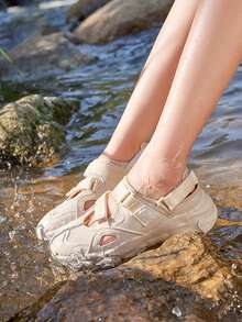 CAMEL CROWN Sandale sport casual pentru femei, sandale Mary Jane sport de primăvară/vară, respirabile, confortabile, ușoare, antiderapante, curea cu velcro, pantofi de plajă pentru timpul liber - Bej deschis - Vizualizare 2