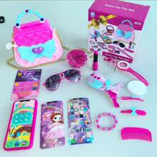 1 Set de juguetes de maquillaje de juego de roles para niños, regalo de cosméticos de princesa con accesorios para niñas