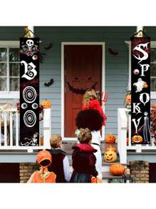 1pair Halloween Decorations Outdoor Ghost Decor - Halloween Boo Spooky Porch Sign Banner Decor For Front Door Outside Yard Garden Party Supplies