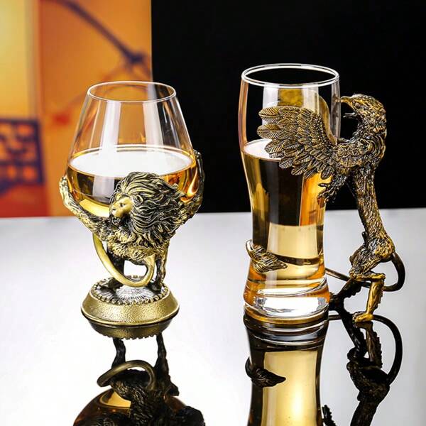 Juego de 1 vaso de 500ml, 1 vaso de 475ml, 1 vaso de 50ml, vasos creativos con forma de cabeza de animal para cerveza, licor y vino, de cristal transparente de alta calidad, para uso doméstico, hotelero, de bar, como regalo para amigos y familiares
