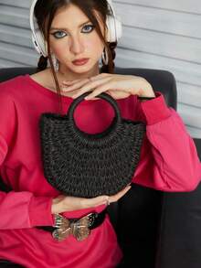 BAILEE 1 件纸编织斜挎包单肩包雏菊装饰手工小钱包手提包波西米亚夏季包适合度假旅行和时尚服装搭配和与朋友一起购物