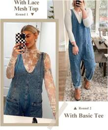 Women's Denim Overall Jumpsuits Sleeveless V Neck Adjustable Straps Jeans Long Pants Rompers