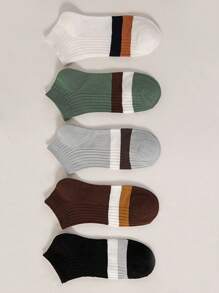 5 Paar Herren einfache gestreifte Farbblock Kurzsocken, Lässig bequeme modische vielseitig geeignet für den täglichen Gebrauch