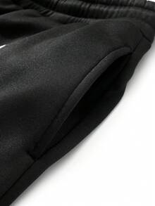 男士复古风格休闲宽松运动裤，秋冬长裤运动裤，纯色十字印花喇叭裤，纯黑色派对街头风抽绳腰部运动裤，男士慢跑裤，抽绳腰部长喇叭裤，外出哥特朋友，返校，情绪，2000 年代风格 - 黑色 - 查看 6