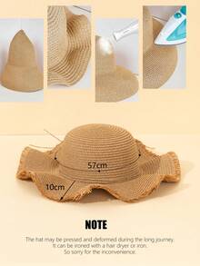 1 szt. damski kapelusz przeciwsłoneczny na wiosnę/lato z falowanym rondem i wstążką kokardką, idealny na plażę, podróż lub wakacje, kapelusze słomkowe boho
