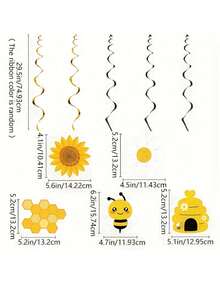 5pcs/Set Hanging Spiral Decorations, Bee Party Hanging Spiral Aluminum Foil Ceiling Streamers Honey Bee Themed Party Supplies, Birthday Gender Reveal Bee Party Decor - Yellow - View 6