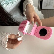 Adorable Phone Shape Earphone Case, Pink 520 Headphone Pouch, Earphone Box For Girlfriend, Silicone Shock-Proof Cover For AirPods 1/2/3/4/Pro With Mini Mirror, Gift