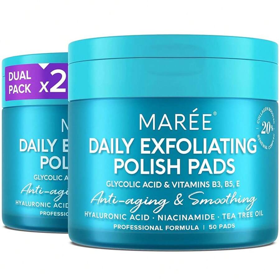 MAREE Glycolic Acid Polishes - Toner Pads For Face Cleansing - Tea Tree Oil, Salicylic Acid & Vitamins E, B3, B5 - Facial Peel & Radiance Deep Cleaning Effect - 50 Count Halloween Christmas New Year - Glycolic Pads 2 Pack - 查看 1