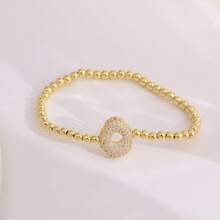 1pc, 18k Gold Plated A-Z Initial Bubble Bracelet Classic Fashion CZ Pave Charm Beads Stretch Design Gift