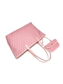 Women's Fashion New Simple Tote Bag Set, Shoulder Bag, Large Capacity Handbag, Versatile Ladies Handbag, Wallet, Student Shoulder Bag - Pink - View 6