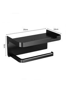 1pc Wall-Mounted Toilet Paper Holder With Storage Shelf - Black, Self-Adhesive, No-Drill Design For Bathroom, Kitchen, Or Hotel - Ideal For Holding Toilet Paper, Phone, And Accessories, Accessory Holder Modern Wall Shelf Durable Plastic, Toilet Paper Holder Back To School