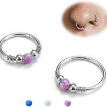 2Pcs 18G Opal Nose Rings Hoops - 316L Surgical Steel Septum Nose Rings For Women Conch Piercing Jewelry Daith Helix