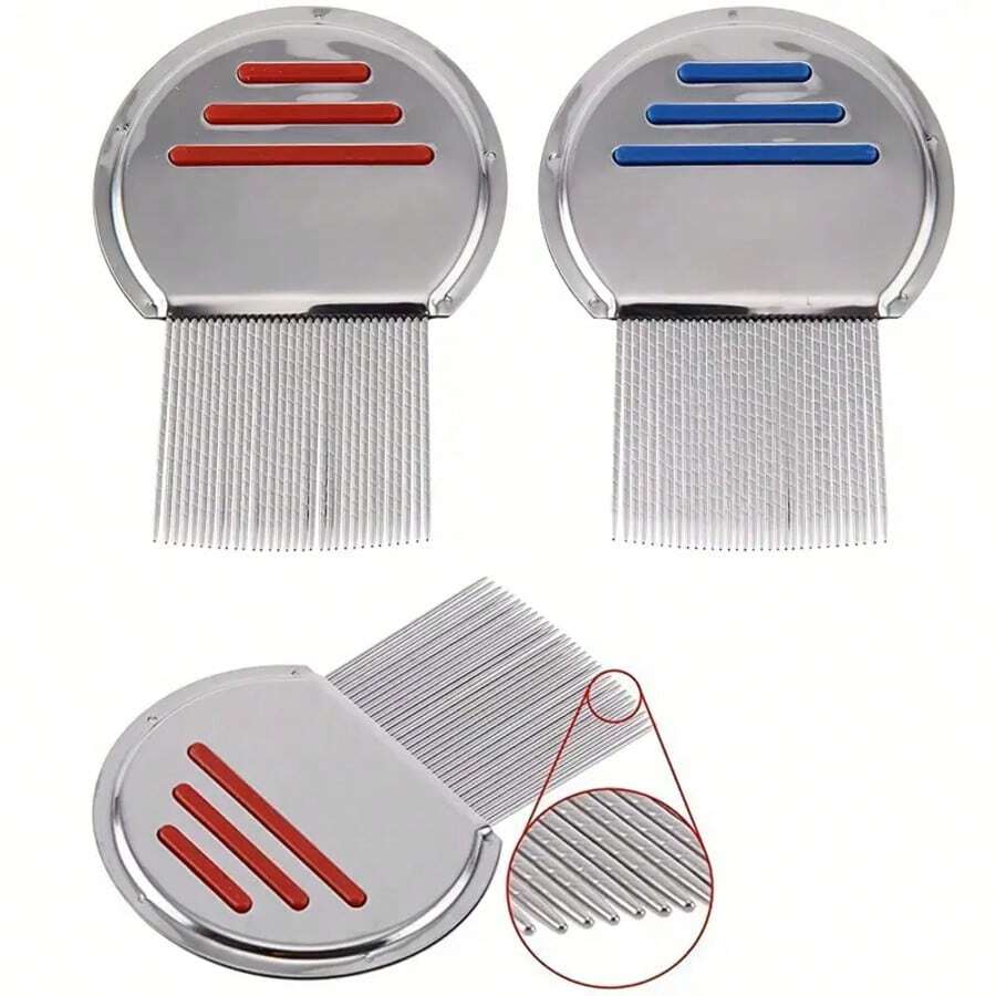 3pcs Lice Comb Set (Random Colors), Lice Care, Individual Packaging. Professional Stainless Steel Lice And Nit Comb, Round Pointed Tips To Remove Eggs, Providing Comfort - Multicolor - View 1
