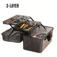 1pc Lockable 3-Layer Transparent Black Waterproof Fishing Tackle Box - Durable PP Structure, Multiple Bait & Gear Compartments, Portable Design, Suitable For Camping, Fishing, Outdoor Adventure, Strong Structure With Transparent Lid, Fishing Gear Storage | Transparent Lid | Sturdy Structure, Fishing Box