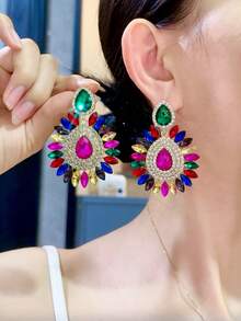 1 Pair Fashionable Colorful Glass Zirconia Crystal Sunflower Stud Earrings, Classic Luxury European And American Style, Elegant And Versatile
