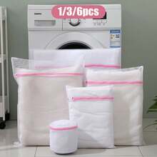 1/3/6pcs Nylon Zippered Laundry Bags, Garment Care Bags, Washing Mesh Bags, Knit Fabrics Protection Net Bags Set, For Clothing Washing Protection, Machine Washable, Household Use,Spring,Minimalist,Summer Tops - Pink - View 2