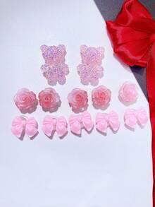 12 件粉色系列鳄鱼鞋夹（水晶熊、玫瑰、蝴蝶结），易于安装可拆卸 DIY 装饰，适用于定制玛丽珍鞋、花园鞋、木屐、凉鞋和沙滩包 - 节日和特殊场合的完美礼物