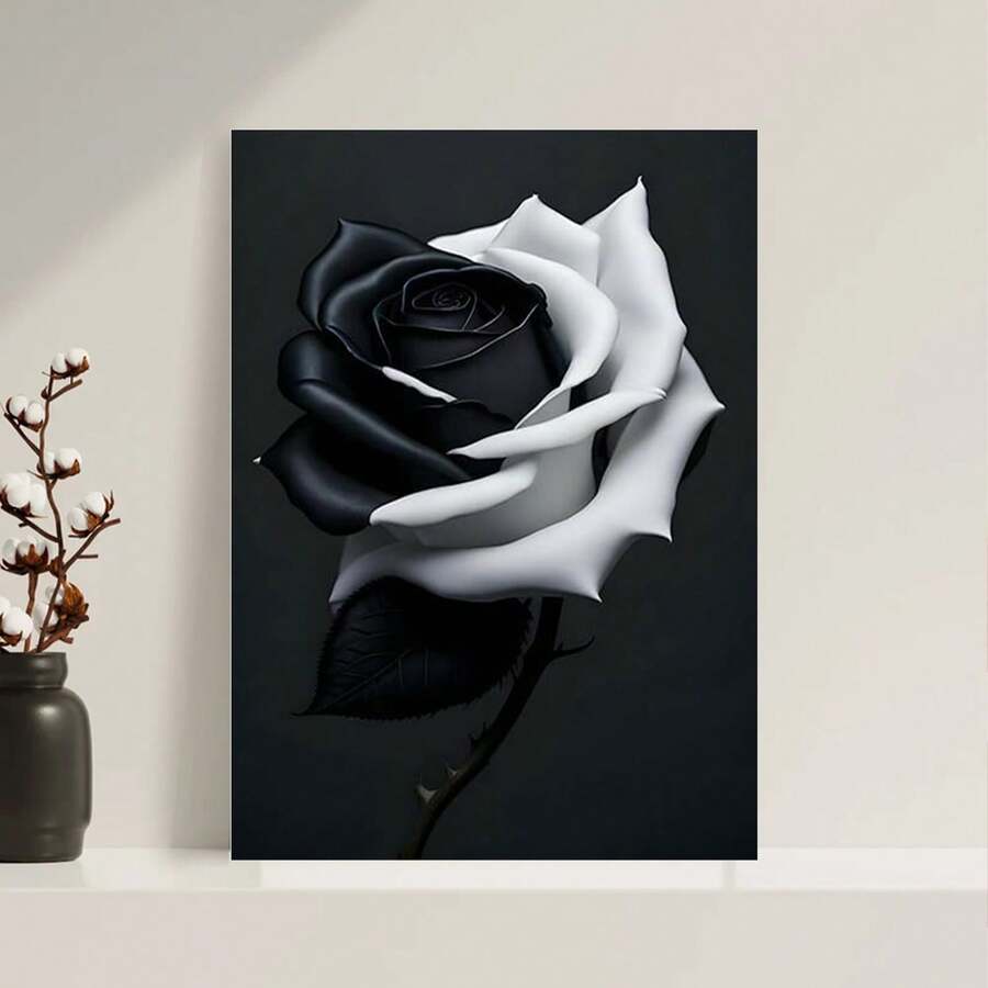 Arte de pared enmarcado con rosas en blanco y negro, póster moderno de impresión de rosas, decoración de pared de pintura, flor de campo para sala de estar, dormitorio, baño, granja, decoración del hogar, decoración creativa del hogar, pósters decorativos de alta calidad, dormitorio, gimnasio, bar, cafetería, arcade, decoración de pared de sala de estar, regalo perfecto. - Enmarcado - Ver 1