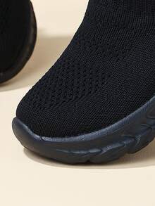 1 Pair Infant Breathable Striped Anti-Slip Fabric Slip-On Sneakers, All Season - Black - View 7