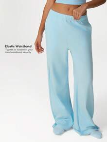 Sodalemon Pantalones anchos informales de mujer para entrenamiento con cintura elástica, bolsillos laterales, para deportes y actividades al aire libre - Celeste - Ver 2