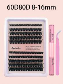 Kit de Extensão de Cílios DIY, 266/280/308/320 Peças Cílios Individuais, Extra Grossos, Curva D, Comprimentos Mistos 9-16mm, Olhar de Cílios Manga Wispy, Para Iniciantes e Reutilizáveis