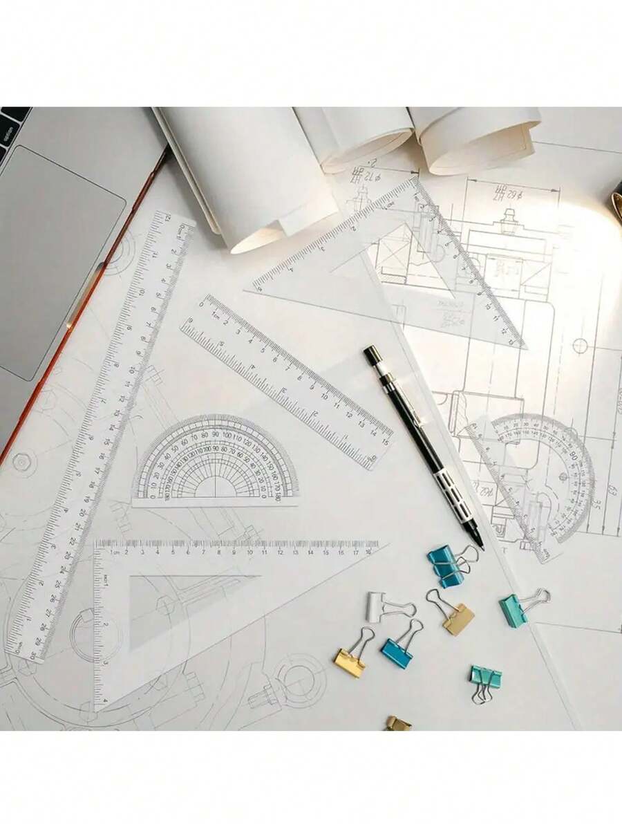 6 件套几何套装，包含尺子、量角器 - 双刻度（英制和公制），适用于教室和办公室使用，学校用品，返校