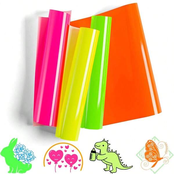Neon Hitzeübertragung Vinyl Bündel, 11.8 Inches X 19.6 Inch Fluoreszierende Serie Hitzetransfer Vinyl Bügeln Vinyl für T-Shirt, Rucksack, Jeans, Vinyl Eisen für alle Schneidemaschinen, Permanent Vinyl, Leicht zu schneiden, 4 verschiedene Farben Neone Pink, Neonet Gelb, neon Grün, Neon Orange