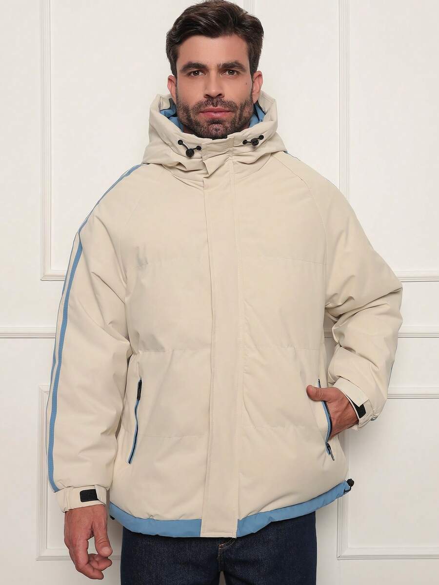 Men's Windbreaker Jacket Waterproof Mountaineering Trail Trekking Climbing Winter Lined Water Resistant Casual Lightweight Sports High Collar Removable Hood Softshell Cold Shelter Mountain Sailing Hiking Fishing - 米色 - 查看 1