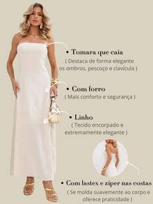 Elegant Strapless Long Linen Dress Linen Wedding Office Holiday Formal And Evening - 米色 - 查看 6