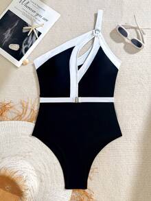 1pc Solid Color Casual Elegant Sexy Hollow-Out Knit Fabric Open Ring Buckle Vacation Beach Travel Sports & Fitness Dress, Suitable For All Seasons