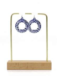 1 para nowych chińskich retro stylowych unikalnych niebieskich i białych porcelanowych pustych kwiatowych kolczyków, lekkie akrylowe geometryczne kolczyki wiszące, spersonalizowany prezent dla kobiet