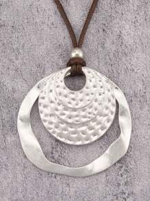 1pc Fashion Oval Hollow Alloy Pendant Necklace, Unisex, Black Wax Cord Simple Hip-Hop Necklace, Suitable As Gift For Boyfriend Or Girlfriend