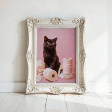 1 件，墙面艺术，现代海报，浴室猫咪印花，有趣的卫生纸海报，黑猫墙面艺术，Y2K 浴室装饰，可爱的厕所猫咪爱好者礼物，少女粉色装饰，客厅装饰，卧室装饰，美观，乔迁礼物，无框