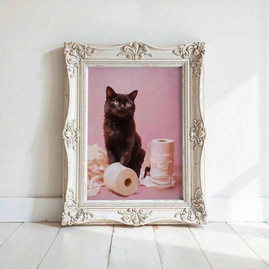 1 件，墙面艺术，现代海报，浴室猫咪印花，有趣的卫生纸海报，黑猫墙面艺术，Y2K 浴室装饰，可爱的厕所猫咪爱好者礼物，少女粉色装饰，客厅装饰，卧室装饰，美观，乔迁礼物，无框
