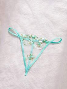 Women Solid Color Mesh Lace Splice See-Through Sexy Camisole Nightgown, Rave - Mint Green - View 5