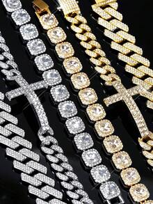 3 buc/set brățară cu pandantiv cruce Ice Out rotundă cu lanț Tenniers și brățară cubaneză Miami Set pentru tânăr bărbat și femeie cubaneză lanț cruce punk set de brățări cu pandantiv Unisex cadou pentru bărbați și femei potrivit pentru zi cu zi și petrecere - A - Vizualizare 6