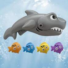 1pc Shark Themed Bath Toy Set - Interactive Educational Bath Toy With Random Colors, Creative Designs, And Fun Feeding Action, Suitable For Infant & Toddler Bathing