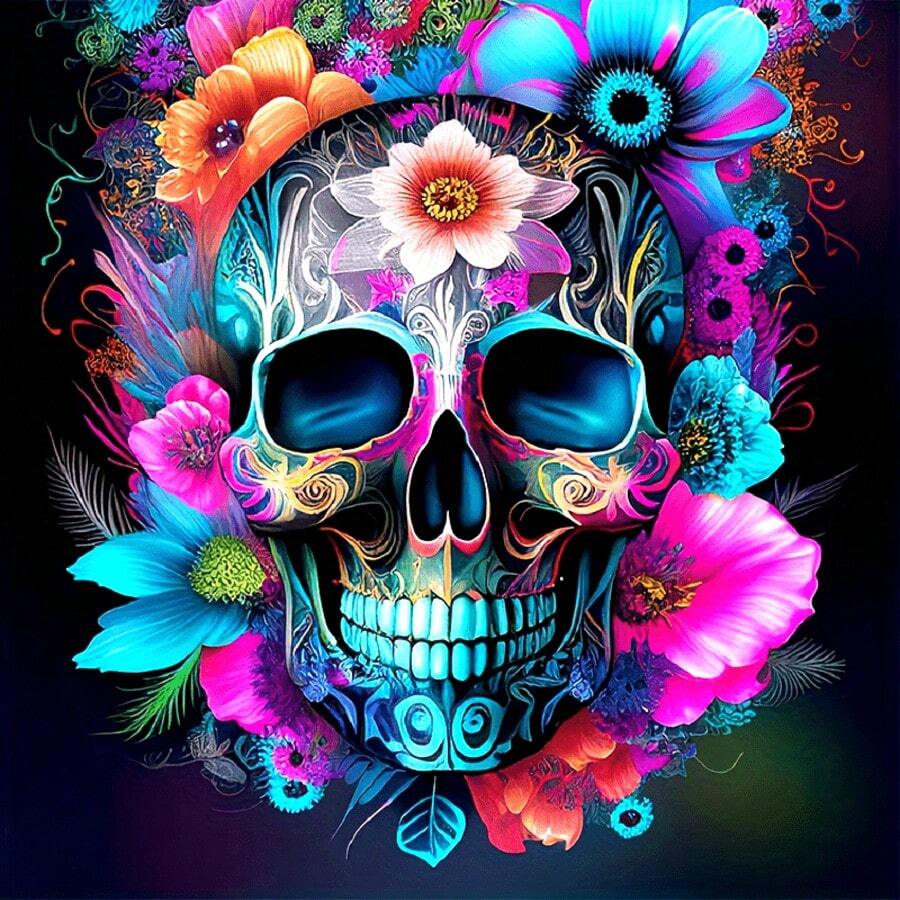 1pc [30*30cm/11.8*11.8in] [40*40cm/15.7*15.7in] 5D Acrylic Diamond Painting Kit, Skull Pattern, Suitable For Adult Beginners DIY Mosaic Diamond Art, Full Drill Handmade DIY Diamond Painting For Living Room, Bedroom, Office Wall Decor, Surprise Art Home Decor Gift For Friends And Family
