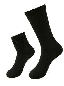 1/2/4 pares de meias femininas de malha de cor sólida, meias brancas cano alto, meias dobradas empilhadas, meias justas femininas, meias esportivas adequadas para todas as estações, tamanhos 36-43