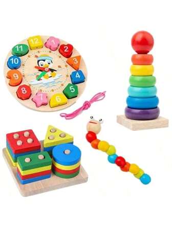 ألعاب خشبية مونتيسوري للأطفال، ألعاب ترتيب وتكديس خشبية، ألعاب ملونة بأشكال للأطفال الصغار والطفولة المبكرة، هدايا أعياد ميلاد الأطفال وعيد الميلاد المجيد