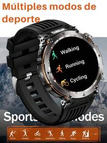 Smartwatch resistente con pantalla redonda grande de 1.7 pulgadas para hombres de la marca Effeokki, con llamadas inalámbricas, pantalla IPS, medición de altitud y presión atmosférica, brújula, linterna LED, batería de 600 mAh, resistente al agua IP68, talla grande de 100 modos deportivos y rastreador de actividad física compatible con iPhone y Android - Pantalla redonda/correa negra - Ver 5