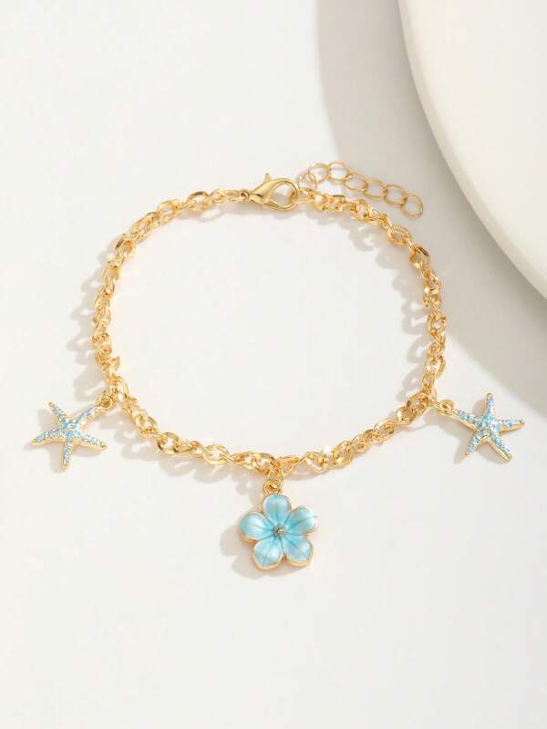 1 Stück zarter, süßer Blumen- und Seestern-Schmuckarmband für Mädchen, Sommer Strand Party, Reise, Urlaub, Schmuckzubehör für den täglichen Gebrauch