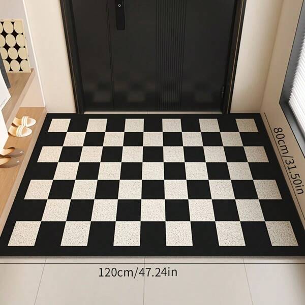 1pc Non-Slip Checkered Doormat - Soft Polyester Indoor/Outdoor Entry Mat, Machine Washable Black & White Welcome Mat For Front Door, Porch, Bedroom - Durable Easy-Clean Home Decor, Entryway Mat | Checkered Pattern | Polyester Doormat, Rugs For Front Door Soft Crystal Velvet Carpet,Multiple Sizes Available[Bathroom Mat] [Bath Mat][Bathroom Mats] Back To School