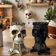 1 个耐用的现代树脂骷髅花盆 - 时尚的花盆，适合家庭和办公桌装饰，非常适合仙人掌、糖果 - 非常适合圣诞节、万圣节、复活节装饰，带有精致图案的骷髅形花盆。