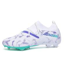 1 Paar Fußballschuhe für Herren und Damen, Erwachsene und Studenten, Low-Top Outdoor Team Wettkampf Sportschuhe, große Größen, rutschfeste, verschleißfeste Stollen für AG (Kunstrasen) und FG (natürlicher Rasen), leichte, rutschfeste Fußballtrainingsschuhe aus Leder mit Schnürung, hochwertige professionelle Fußballstiefel direkt vom Hersteller - Weiß Lila - Übersicht 10