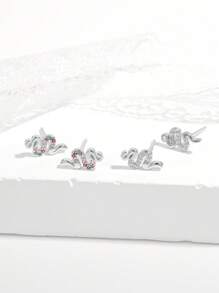 1 par de pendientes con diseño de serpiente de plata 925 con CZ, accesorio elegante y clásico para fiestas y uso diario