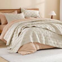 Size Quilt Bedding Set Teal - Full Lightweight Comforter Bedspreads & Coverlets Turquoise - Bedding Cover Bed Decor All Season - 3 Pieces (1 Quilt, 2 Pillowcases) - 米色 - 查看 2