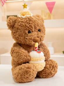 Lindo oso de peluche con forma de pastel de cumpleaños, suave oso de peluche kawaii, regalo de cumpleaños para niños, novias y novios.