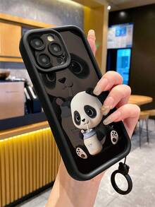1pc Cute Panda Pattern Camera Protection Phone Case With Shock Absorption Design, Compatible With Apple 11 Pro Max/12 Pro Max/13 Pro Max/14 Pro Max/15 Pro Max/16 Plus/16 Pro Max, Compatible With Redmi, Compatible With OPPO/Compatible With Realme, Compatible With VIVO, Compatible With Infinix, Compatible With Honor, Compatible With MOTO, One Plus - Black - View 2